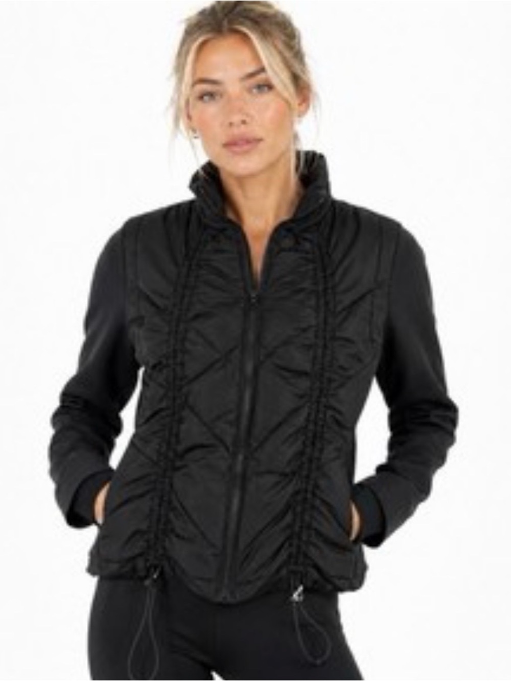 ALO Yoga Black Quilted Vest with Attached Sleeves - XS